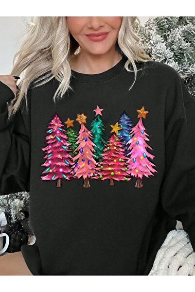 Eritqaa Christmas Tree Printed Crew Neck Sweatshirt