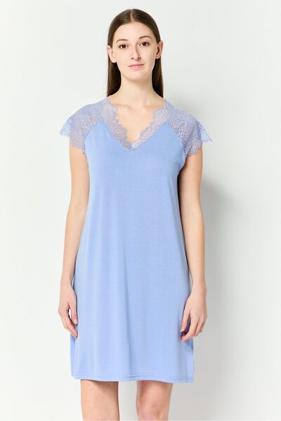 Forever 21 Women Lace Detail Sleepwear Dress, Blue