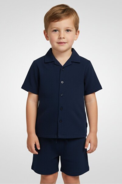 Aeropostale Toddlers Boy 2 Pcs Textured Casual Shirt And Shorts Set, Navy