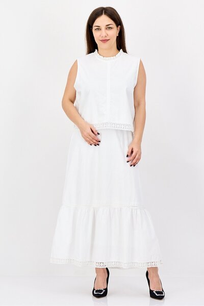 JASON WU Women 2 Piece Solid Coordinated Blouse And Skirt Set, White