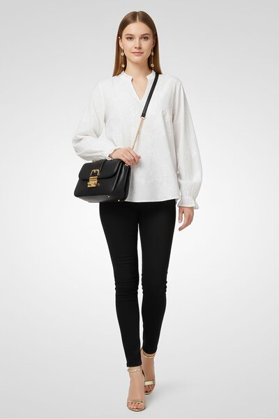 JASON WU Women Split Neck Long Sleeve Embroidered Blouse, White