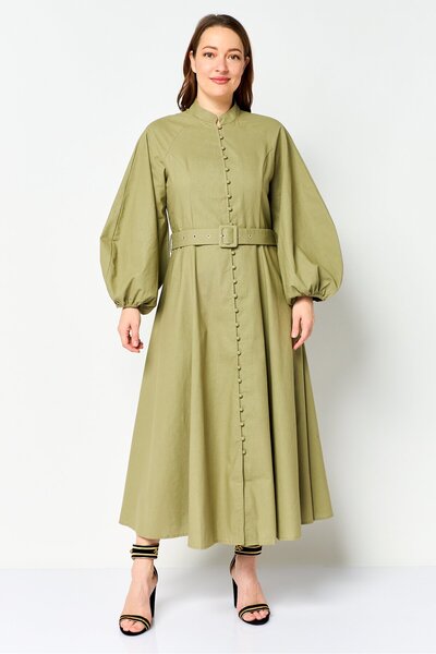 JASON WU Women Long Sleeve Plain Maxi Dress, Olive