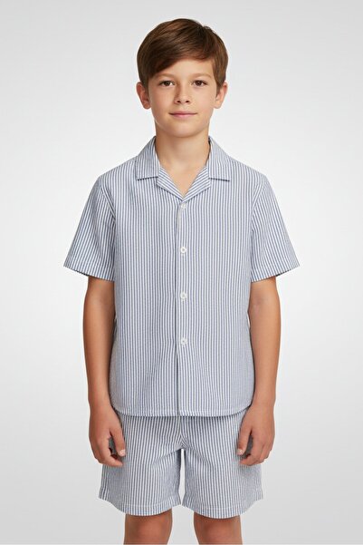 Aeropostale Kids Boy 2 Pieces Stripe Casual Shirt And Shorts Set, Blue