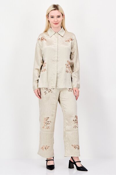 JASON WU Women 2Pcs Pointed Collar Long Sleeve Embellished Detail Shirt And B...