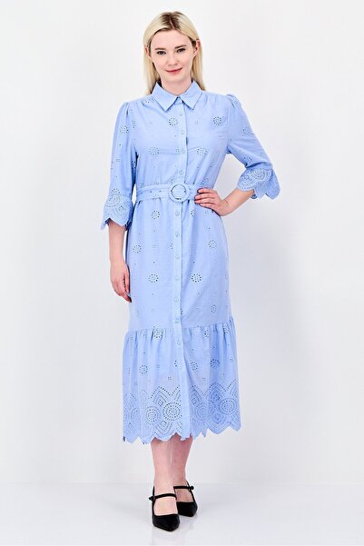 Aeropostale فستان ماكسي نسائي مزين بالثقوب، أزرق سماوي