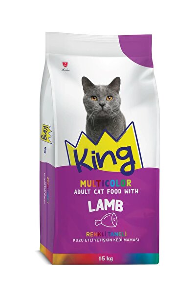King Multicolor Renkli Taneli Kuzu Etli Yetişkin Kedi Maması 15 Kg Yeni Amabaj