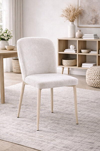 N.zone Modern dining chair Puffer in luxurious fabric with wooden legs – a st...