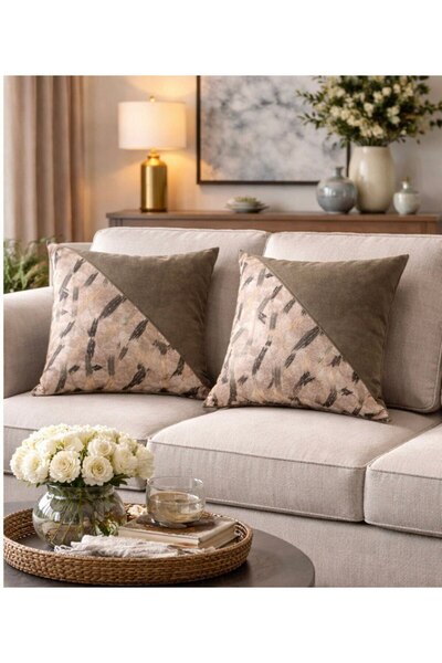 Diva Home Dallas Velvet 2 Different Fabric Composition 2Li Cushion Cover 43 X 43