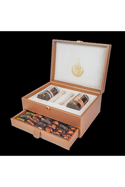 Al Malaky Royal Ramadan Golden Leather Box With Drawer - Pure UAE Sidr 250g a...