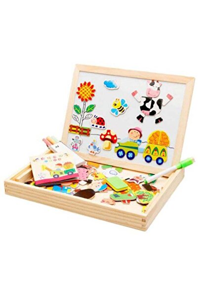 LIXADA Wooden Magnetic Puzzle Figure Animals Farming Drawing Board Box Kids E...
