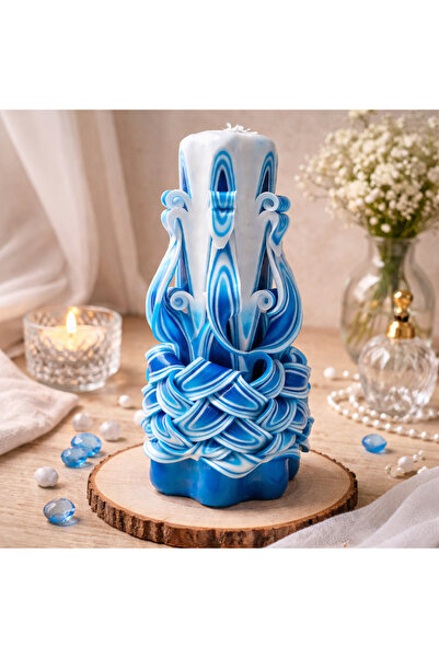 OEM Lumanare Decorativa Sculptata Alb-Albastru – Parafina Premium – 20 cm – M...