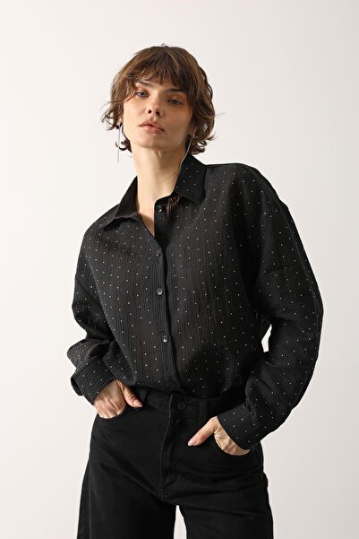 vuvutasarım New Season Stone Detailed Women's Chiffon Shirt 34421