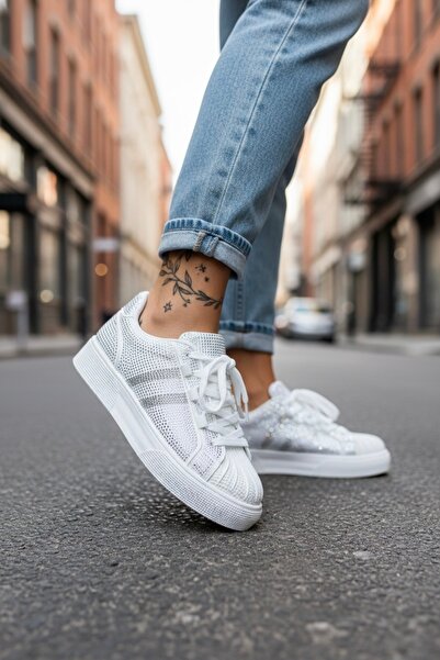 dehaine Women's sneakers made of eco-friendly Leather with sequins, fashion s...