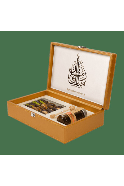 Al Malaky Royal Ramadan Golden Leather Honey Box With 140G Of 100% Natural & ...