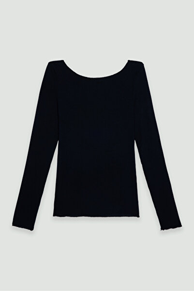 SHEISMONO Ultra Light Sheer Boat Neck Blouse Black