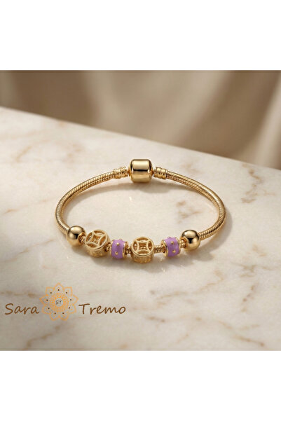 SaraTremo Brățară Royal Harmony – Brățară de damă cu pandantive mov placate c...