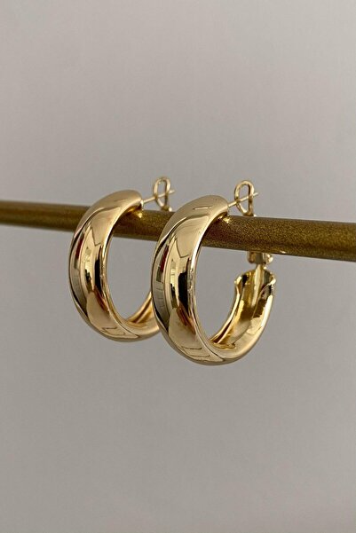 stravis Gold Color Domed Hoop Earrings