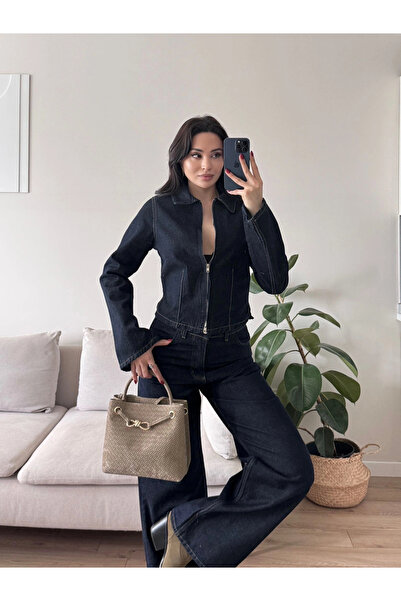 Zoom Butik Çift Fermuarlı Denim Takım