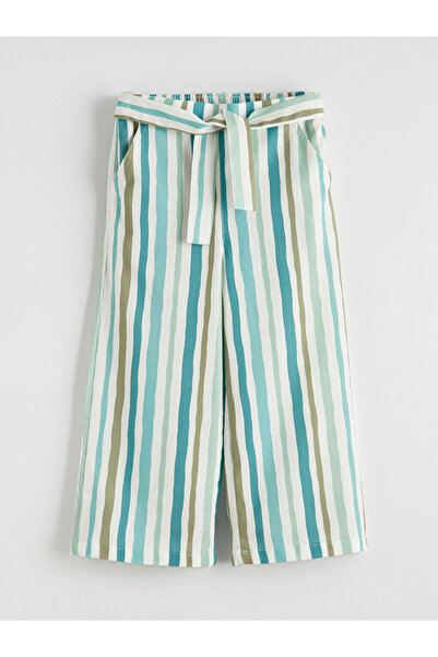 LC Waikiki Green Striped Wide Leg Girls' Capri Pants