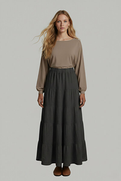 Şiir Mauren Elastic Waist Layered Long Skirt & Women's Skirt - White