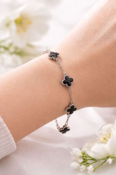 BESTYSO Siyah Çelik Yonca Bileklik