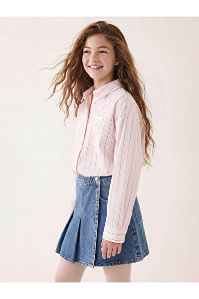 LC Waikiki Rmz Gi̇yi̇m Farkiyla Girls' Jean Skirt with Pili Detail
