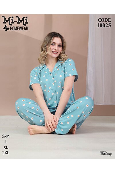 Mimi Homewear Σετ πιτζάμες με κοντό μανίκι σε μπλε χρώμα με άνετο σχέδιο μαργ...