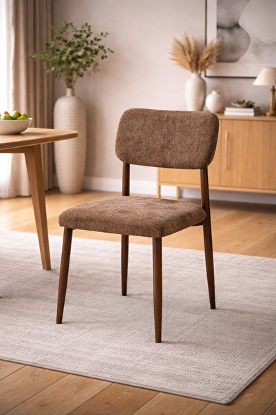 N.zone A modern dining chair Puffer in luxurious fabric with natural wood leg...