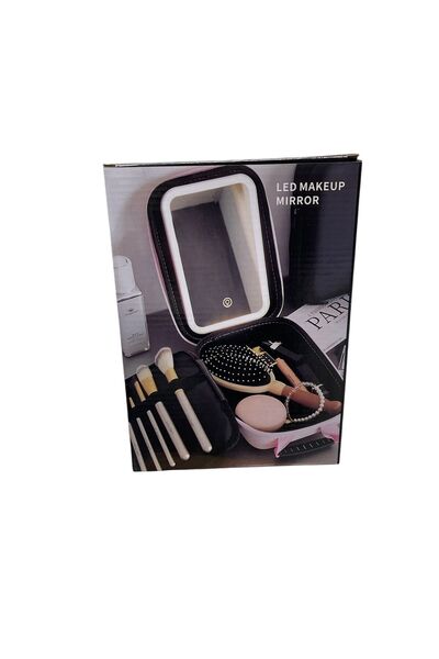 Antoniabeautyshop Portable makeup set with LED mirror, brushes and cosmetic a...