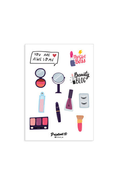 Printoot مجموعة ملصقات تزيينية لطقوس الجمال، تضم أيقونات مكياج وملصقات تحمل ع...