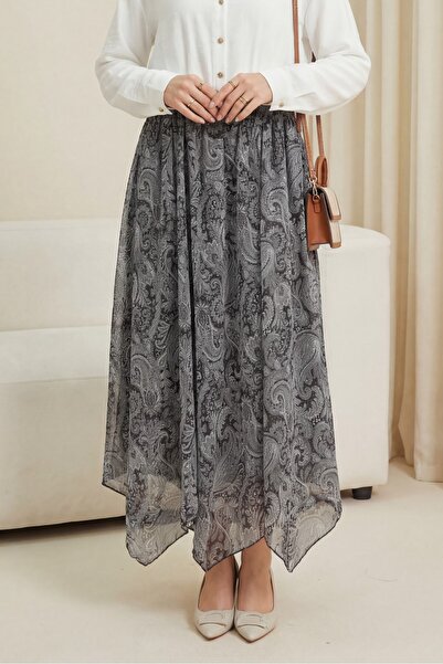 HİJABAYA Φούστα σιφόν με έθνικ σχέδιο, ελαστική μέση και Με φόδρα ασύμμετρες ...