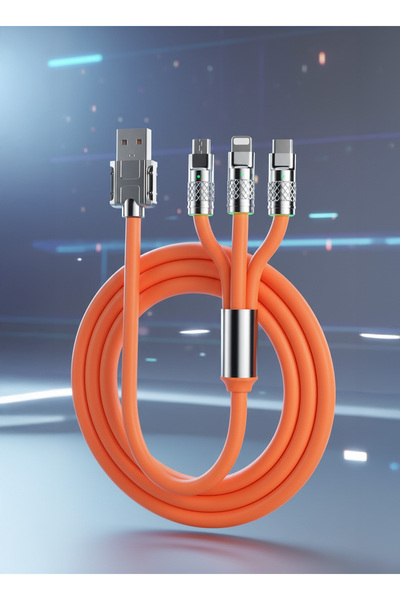 Generic كابل شحن سريع 3 في 1 بقوة 120 واط: طوله 2 متر، مصنوع من السيليكون الم...