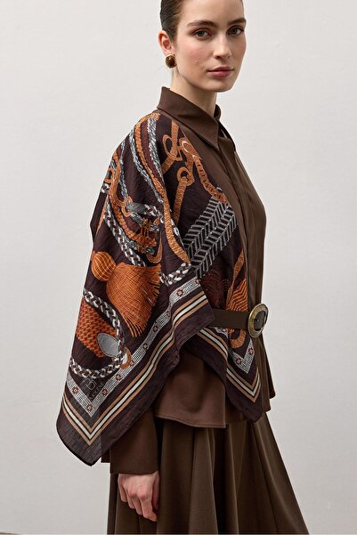 Molene Turuncu Tassel Desen Omuz Şal Eşarp