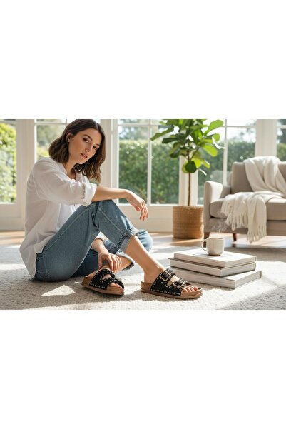 mersin md tekstil Women's Double Buckled Staple Stylish with Visual Appeal Sl...