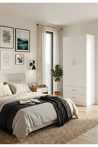 Ysf Ravoni Home Premium MDF 2 Kapaklı 2 Çekmeceli Gardırop - 180 cm Modern El...