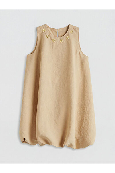 LC Waikiki Φόρεμα μπαλόνι για κορίτσια με μπεζ κέντημα από το κατάστημα GiyÇık