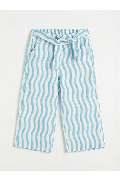 LC Waikiki Blue Striped Wide Leg Girls' Capri Pants