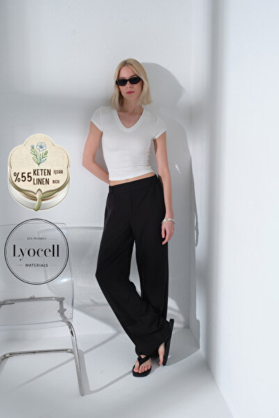 Maule Elastična leđa, ravna prednja strana, široka nogavica Lan Ženske pantal...