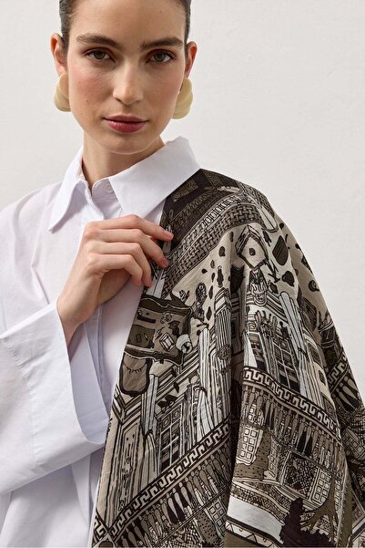 Molene Kahverengi City Desen Omuz Şal Eşarp