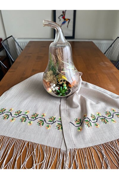 Wonder Wood Kanaviçe İşleme El Emeği Linen Kumaş Runner