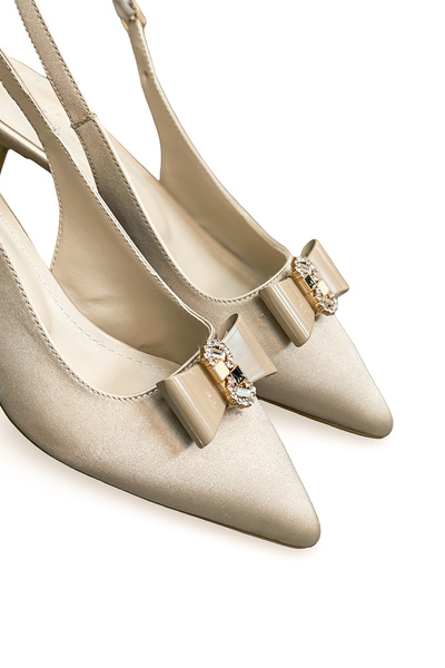 HANZE Women's Beige Satin Medium Heel Stiletto Buckled New Season Hk1096
