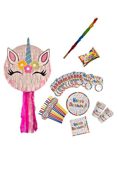 PinaStar Πινιάτα μονόκερου με αξεσουάρ, 12 πιάτα, 12 ποτήρια, 12 χαρτοπετσέτε...