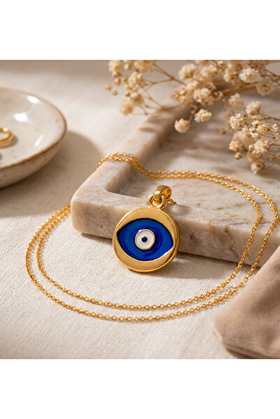 Yıldırım Altın Kaplama Nazar Boncuğu Kolyesi – Şans ve Koruma Sembolü