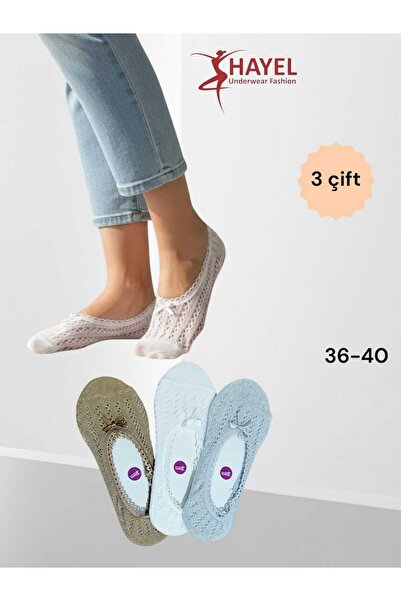 HAYEL 3Pairs White Gray Coffee Color Women's Mesh Socks Lace L Patterned Ball...