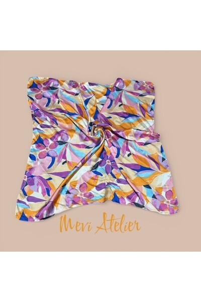 Mevi Atelier وشاح متعدد الألوان منقوش قطعة 70 × 70