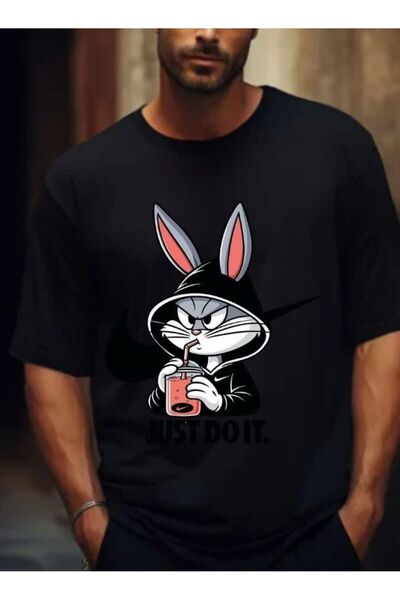 TİMİSİVA Unisex oversized SANATSAL με τύπωμα Μαύρο μπλουζάκι με κοντό μανίκι ...