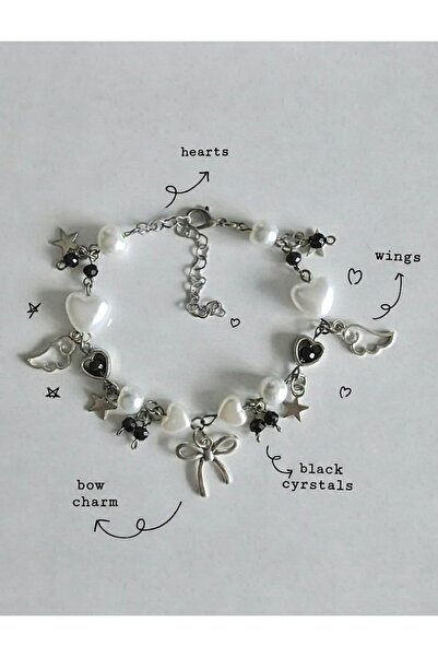 sleyshop Coquette Y2K Bow Black Bead Bracelet