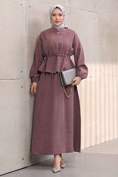 Nevnihal Fermuarlı İpli Etekli Takım Gül Kurusu