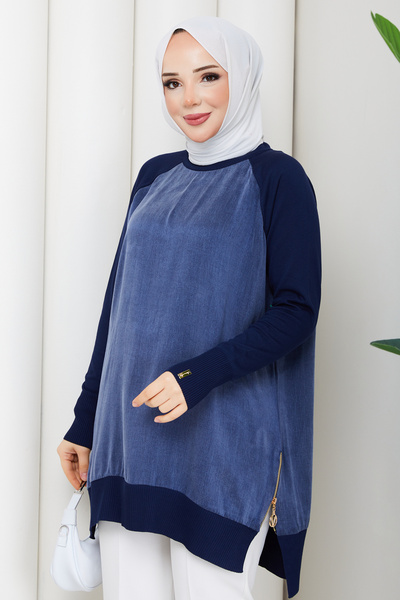 Pamuk Butik Women's Side Zipper Silk Cupra Mercerized Knitwear Tunic