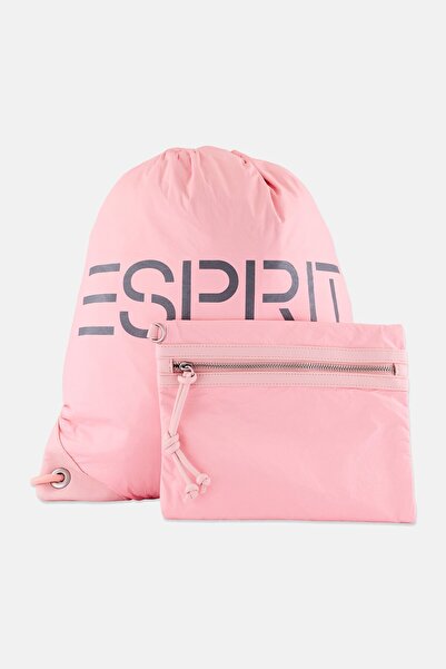 Esprit حقيبة ظهر نسائية برباط وشعار ماركة مع جيب، لون وردي